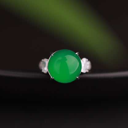 Natural Chalcedony 【Moonlight Glow】Oval Cabochon Ring, Niche Design Elegant Finger Ring, Minimalist Daily Wear