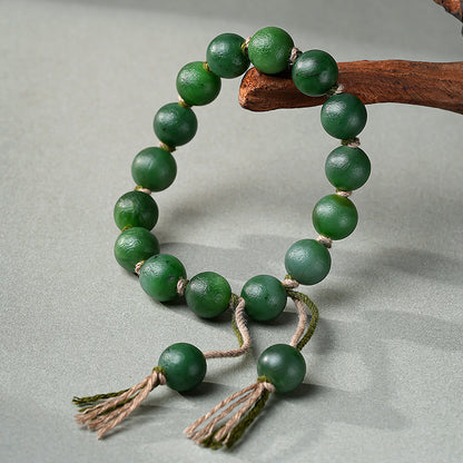 Antique Style Hetian Jasper Round Bead Bracelet, Unisex Single-loop Jade Bangle, Festival Gift