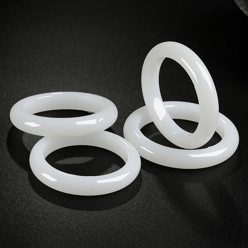 Women's Hetian White Jade Peace Bangle, Glossy & Delicate Jade Bracelet, Elegant Luxury Ornament, Gift for Girlfriend & Mom