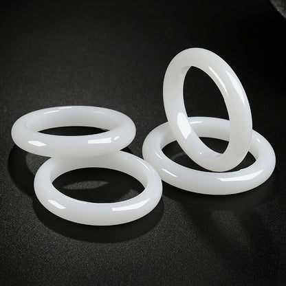 Women's Hetian White Jade Peace Bangle, Glossy & Delicate Jade Bracelet, Elegant Luxury Ornament, Gift for Girlfriend & Mom