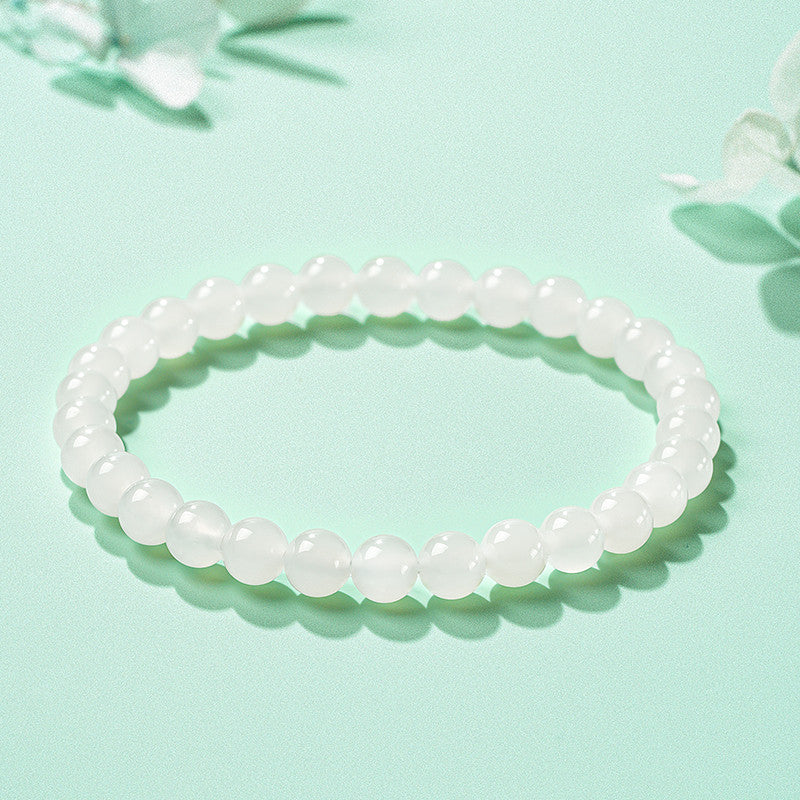 [Premium Grade] High-Oily White Hetian Jade Bracelet, Plain Single Loop Couple Bracelet