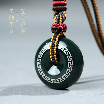 Hetian Jade Safety Buckle Pendant, Craft Heritage Series, Intangible Cultural Heritage Gold-Silver Inlay Technique, Swastika Pattern, Auspicious & Safe Ornament