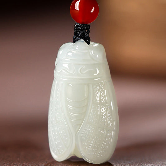 Natural Hetian Jade Cicada Pendant, Symbolize Success in Exams & Brilliant Future, Inspirational Gift for Students, With Certificate & Collectible Value