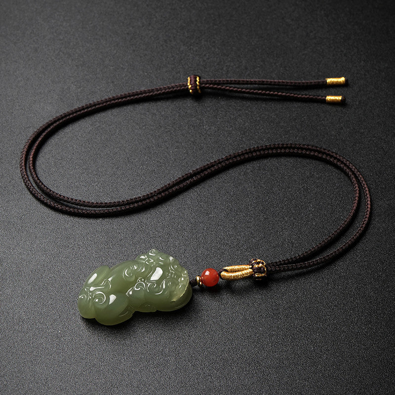Pale Cyan Hetian Jade Pixiu Pendant for Men & Women, Holiday Lucky Gift Jade Charm