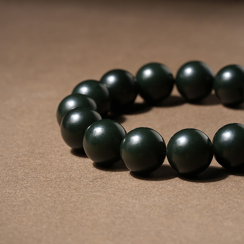 Unisex Cyan Hetian Jade Round Bead Single-row Bracelet