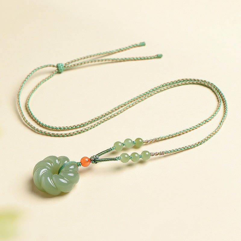 Pale Cyan Hetian Jade Twist Peace Buckle Pendant, Turn Bad Luck to Good Fortune Jade Charm