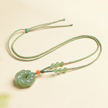 Pale Cyan Hetian Jade Twist Peace Buckle Pendant, Turn Bad Luck to Good Fortune Jade Charm