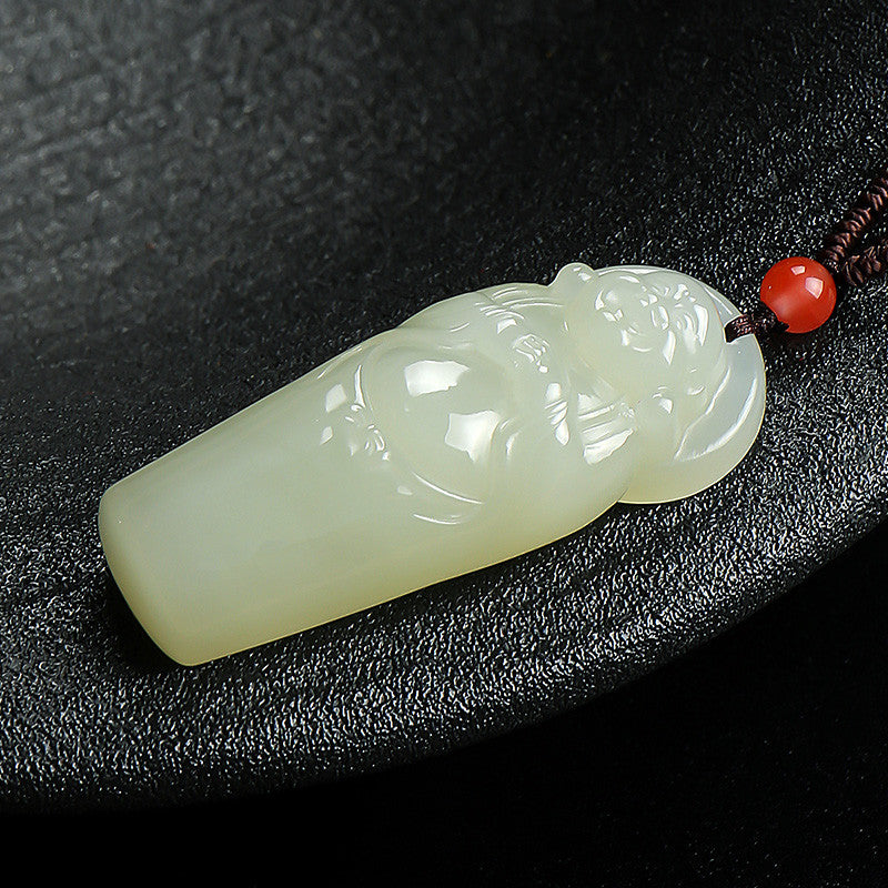 Women's Hetian Jade Standing Buddha Pendant, Maitreya Buddha Charm, Gift for Mom & Girlfriend