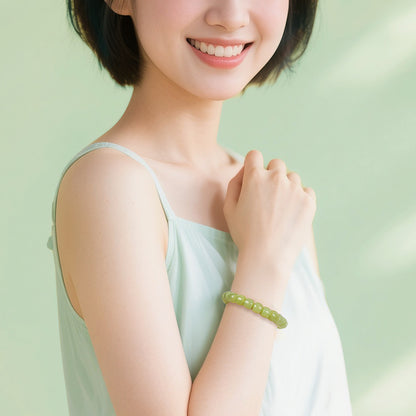Tender Willow Buds | Hetian Yellow Jade Gradient Straight-Cut Bead Single-loop Bracelet, Festival Gift