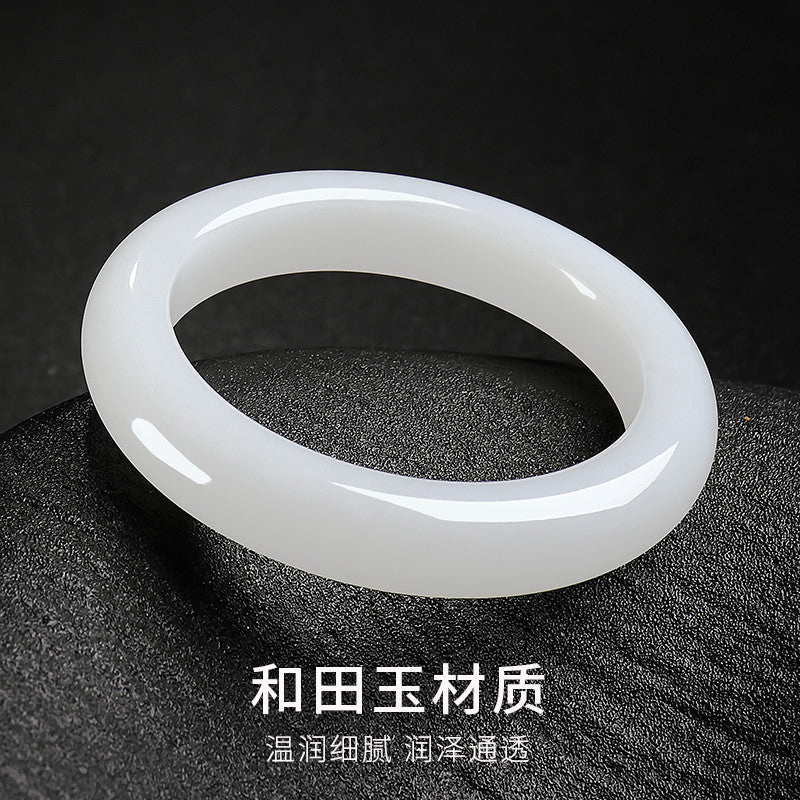 Women's Hetian White Jade Peace Bangle, Glossy & Delicate Jade Bracelet, Elegant Luxury Ornament, Gift for Girlfriend & Mom