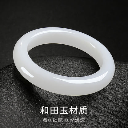 Women's Hetian White Jade Peace Bangle, Glossy & Delicate Jade Bracelet, Elegant Luxury Ornament, Gift for Girlfriend & Mom
