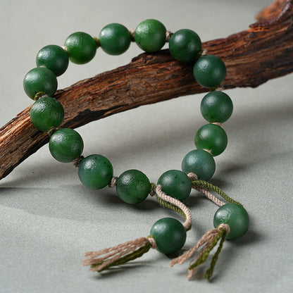 Antique Style Hetian Jasper Round Bead Bracelet, Unisex Single-loop Jade Bangle, Festival Gift