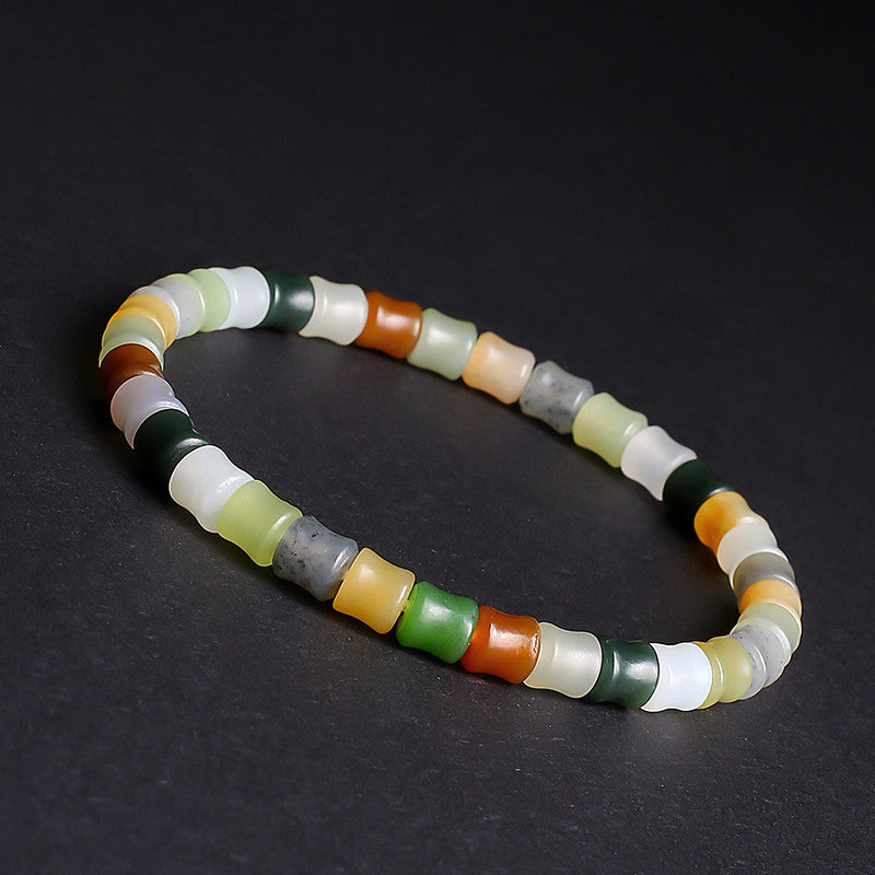 Unisex Fashion Hetian Jade Bracelet, Multi-color Bamboo Joint Beads