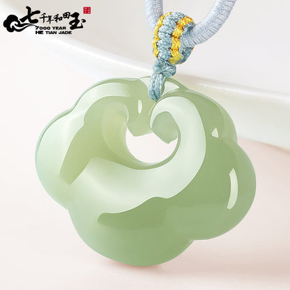 Hetian Jade Ruyi Lock Pendant, Unisex Jade Charm with Appraisal Certificate