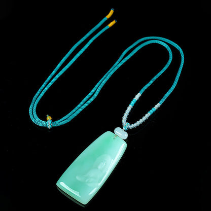 Unique Piece | Icy Waxy Myanmar Jadeite Pendant, Floating Green & Double-Sided Carved Enlightenment Jade Ornament