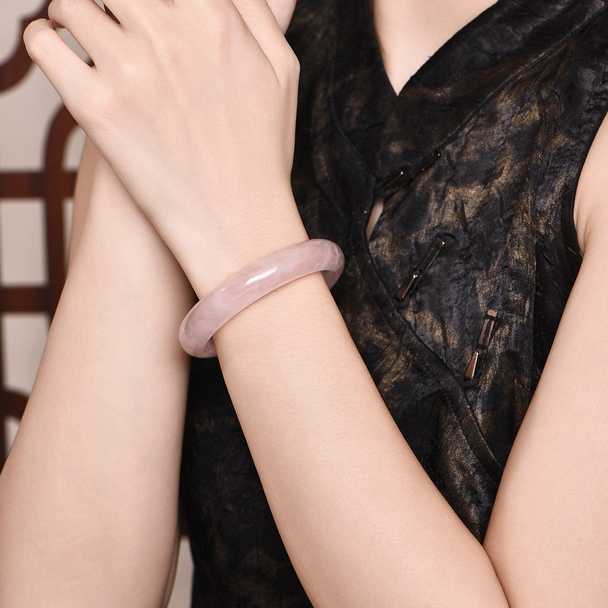 Wide Band Icy Transparent Rose Quartz Bangle, Fresh Elegant Pink Fuchsite Stone Bracelet, Fashion Daily Jewelry for Women