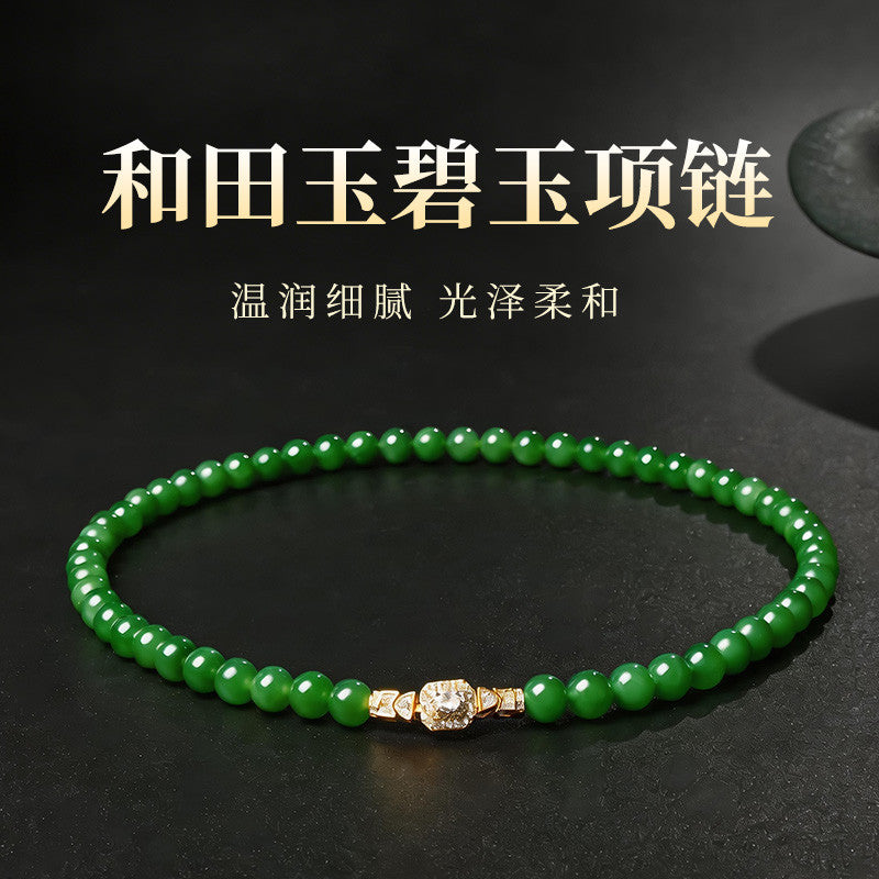 Luxury Collection Grade Hetian Jasper Necklace, No Black Spots, High-oil Apple Green & Bright Green Clavicle Chain