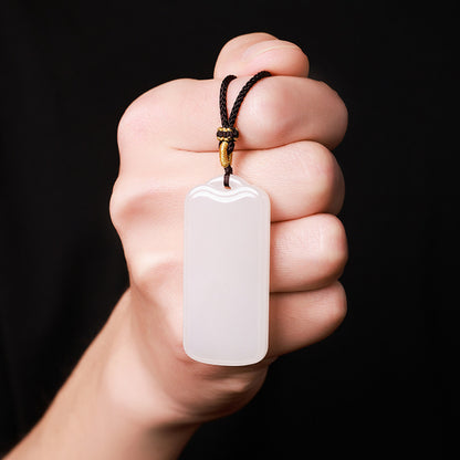 Unisex Hetian White Jade Pendant, Plain Peace Plaque Jade Charm
