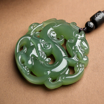 Pale Cyan Hetian Jade Zodiac Dragon Pendant, Unisex Jade Ornament