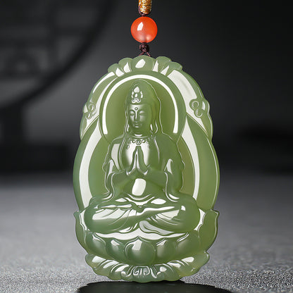 Double-sided Carved Hetian Jade Guanyin Pendant, Men's Jade Guanyin Ornament