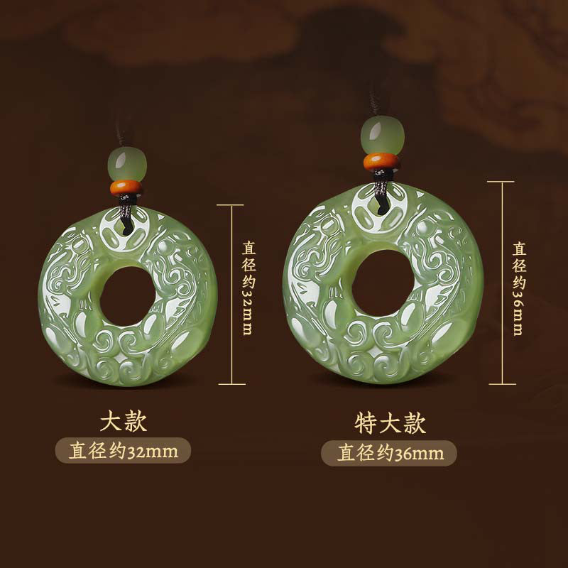 Unisex Double-sided Carved Hetian Jade Pixiu Safety Buckle Pendant, Festival Gift