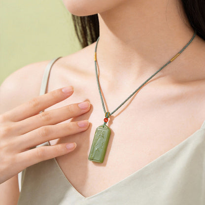 Hetian Pale Cyan Clear Water Bamboo Pendant, Rising Step by Step Plaque, Festival Gift