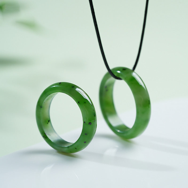 Dual-use Hetian Jasper Ring & Pendant, Stylish 2-in-1 Jade Jewelry
