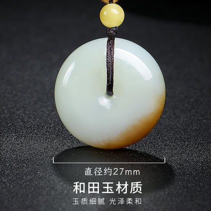 Unisex Hetian Russian Sugar-White Jade Safety Buckle Pendant, Fine & Glossy, Festival Gift