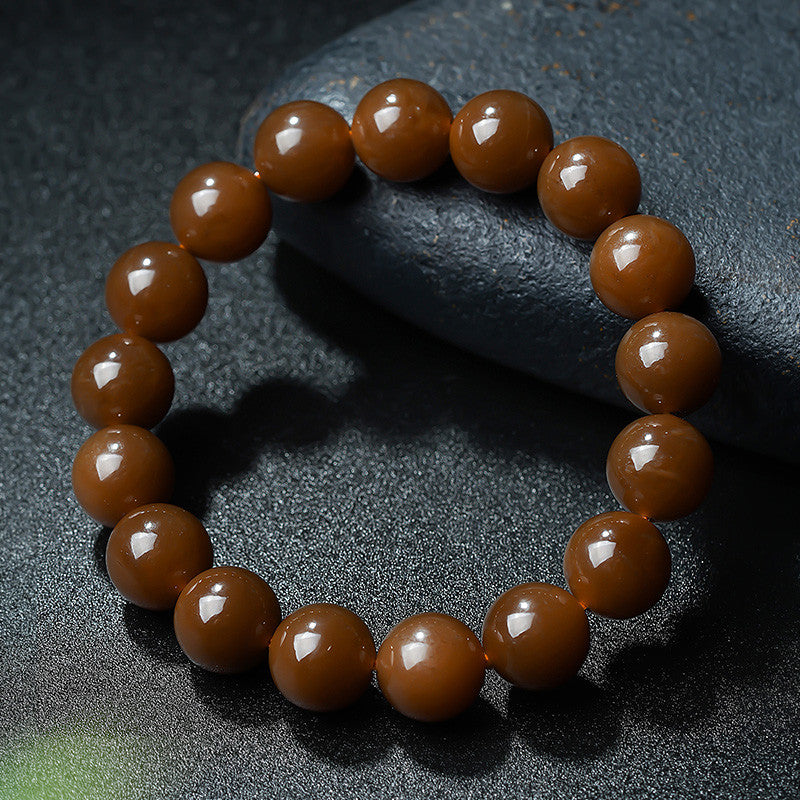 Collectible Hetian Jade Bracelet, Men & Women Red Sugar Jade Glossy Round Beads Plain Bangle, Festival Gift