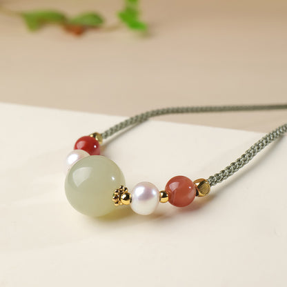 Minimalist Stylish Hetian Jade Barrel Bead & Round Bead Necklace