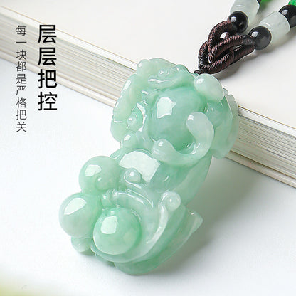 Floating Green Emerald Pixiu Pendant, Auspicious Mythical Beast Jade Charm