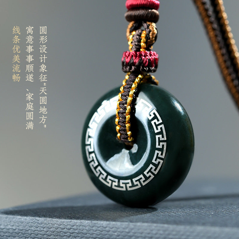 Hetian Jade Safety Buckle Pendant, Craft Heritage Series, Intangible Cultural Heritage Gold-Silver Inlay Technique, Swastika Pattern, Auspicious & Safe Ornament