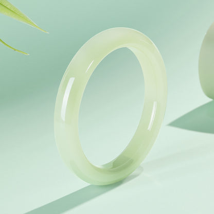 [Elegant Jade Charm] Hetian Jade Clear Green Peace Bangle, Stylish Versatile Gift for Mom