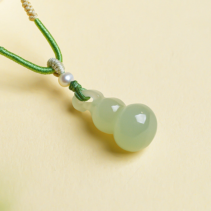 White & Lake Green Hetian Jade Small Gourd Pendant, Fortune Blessing Jade Charm
