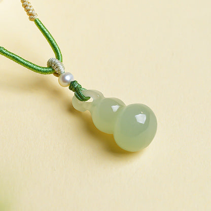 White & Lake Green Hetian Jade Small Gourd Pendant, Fortune Blessing Jade Charm