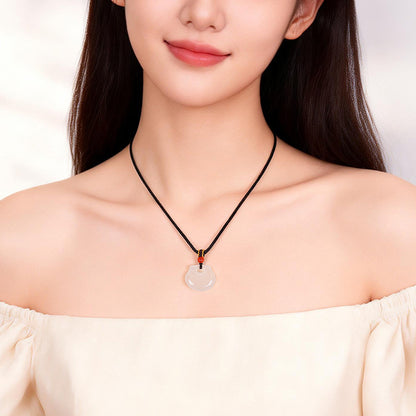 Icy Chalcedony Ruyi Lock Pendant, Peace Charm, Gift for Mom & Girlfriend
