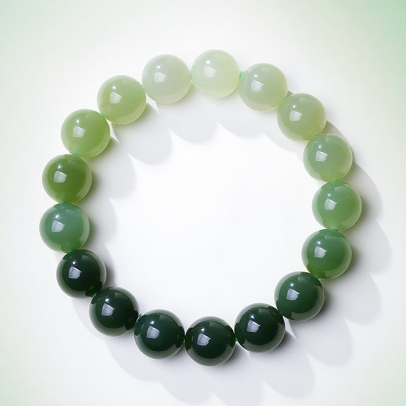 New Chinese Style Gradient Clear Water Hetian Jade Single Loop Bracelet, Holiday Gift for Elders