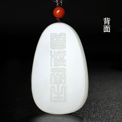 Hetian White Jade Pendant, Dragon-Subduing Guanyin Jade Charm