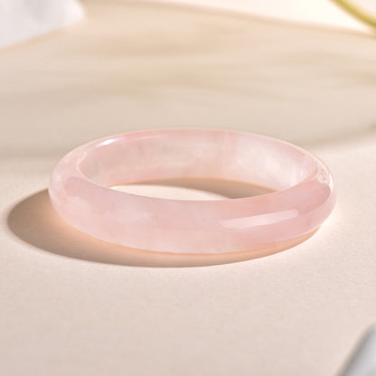 Wide Band Icy Transparent Rose Quartz Bangle, Fresh Elegant Pink Fuchsite Stone Bracelet, Fashion Daily Jewelry for Women