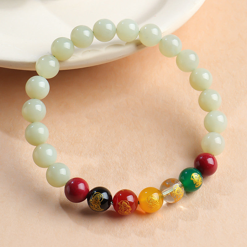 Unisex Hetian Jade Pixiu & Five-way God of Wealth Bracelet
