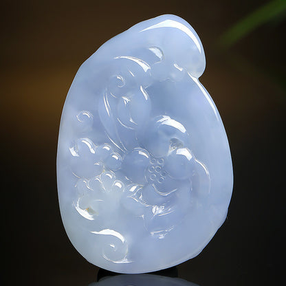 Unique Piece | Double-sided Carved Violet Jadeite Sitting Guanyin Pendant, Festival Gift