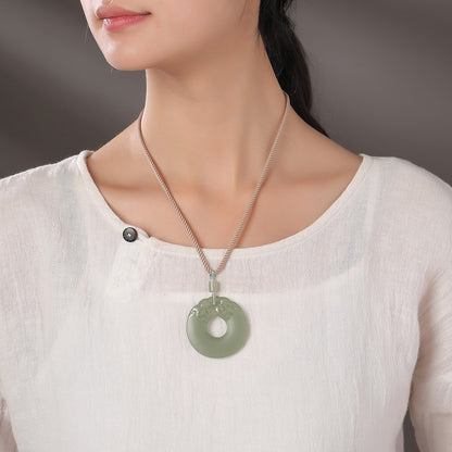 Pale Cyan Hetian Jade Pendant, Archaic Hollow-out Double Dragon Jade Plaque, Men's Chinese Zodiac Dragon Pendant