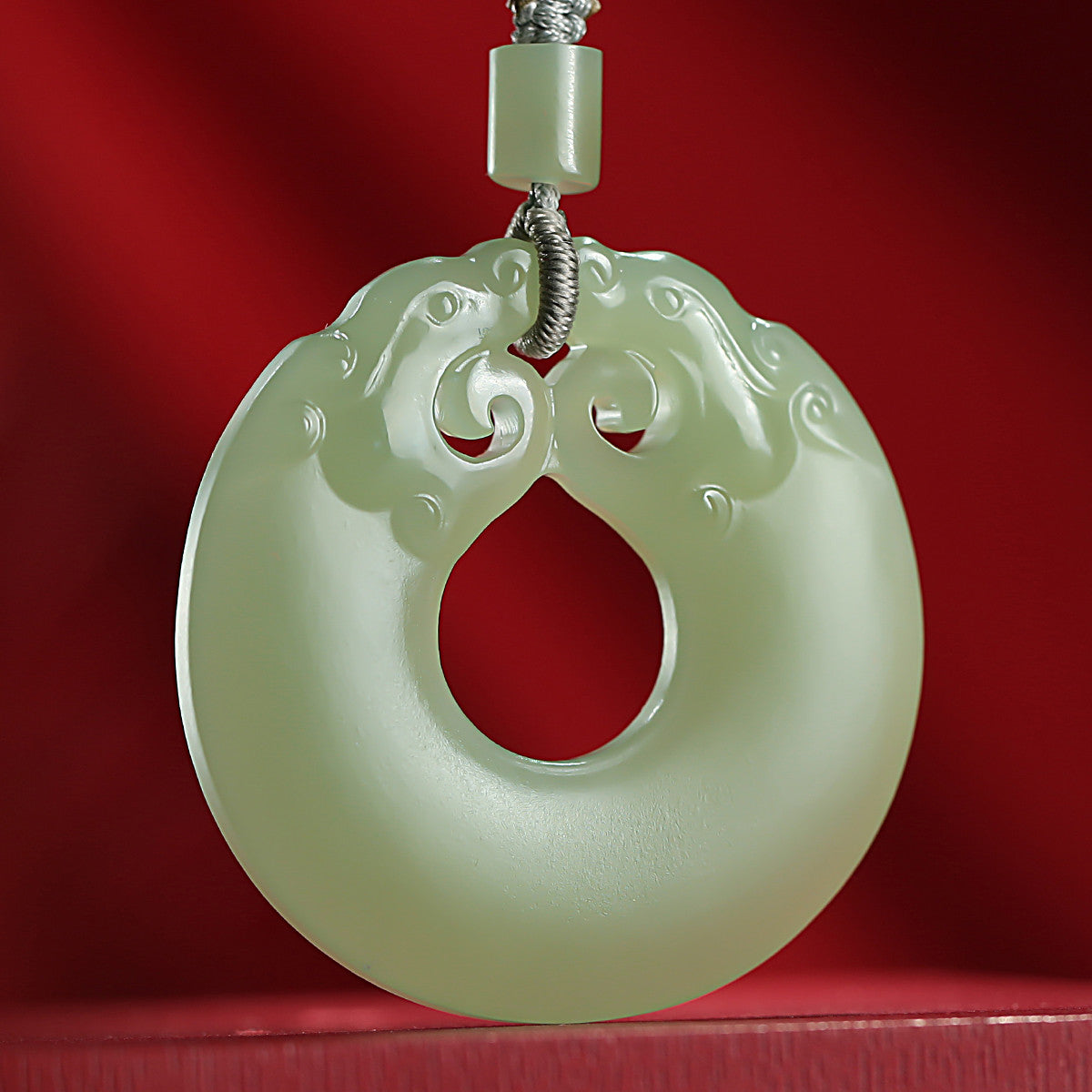 Pale Cyan Hetian Jade Pendant, Archaic Hollow-out Double Dragon Jade Plaque, Men's Chinese Zodiac Dragon Pendant