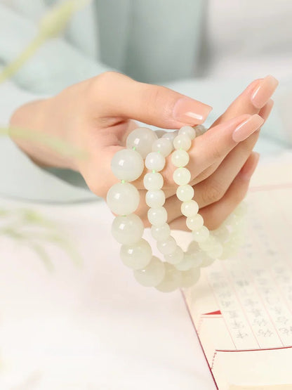 Natural Hetian Pale Clear Water Round Bead Bracelet, DIY Couple Jade Bangle, Authentic with Appraisal Certificate, Collectible Traditional Jewelry