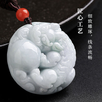 Unisex Jadeite Pixiu with Ball Pendant