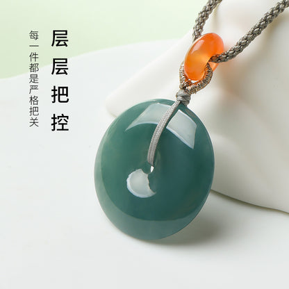 Women's Blue Water Jadeite Peace Buckle Pendant
