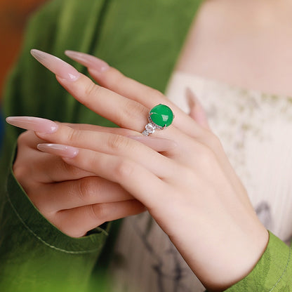 Natural Chalcedony 【Moonlight Glow】Oval Cabochon Ring, Niche Design Elegant Finger Ring, Minimalist Daily Wear