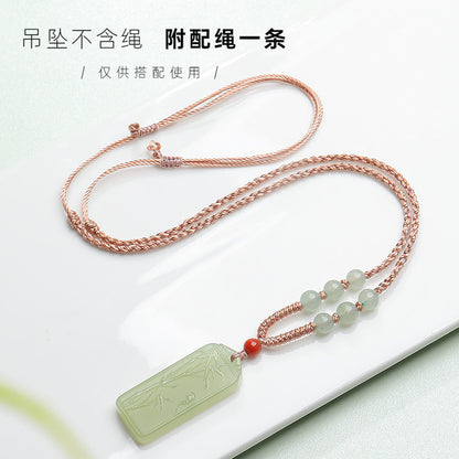 Pale Cyan Hetian Jade Bamboo Pendant for Men & Women, Rising Step-by-Step Jade Holiday Gift