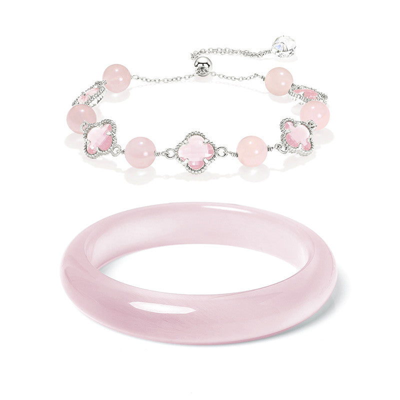 White Moonlight Series Translucent Warm Crystal Bangle & Bracelet, Natural Multi-Color Gem Jewelry with Certificate, Collectible Auspicious Lucky Ornament