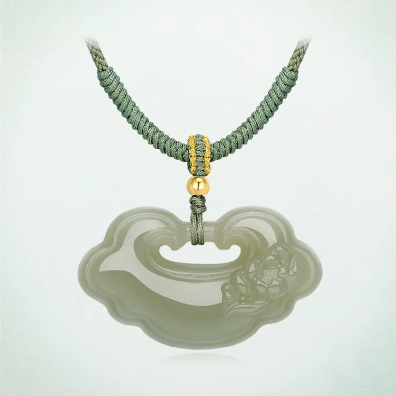 Hetian jade pendant, auspicious symbol, peace lock, jade pendant necklace, braided cord, unisex.